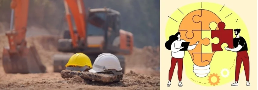 Indian highway construction site with engineers using project management software.