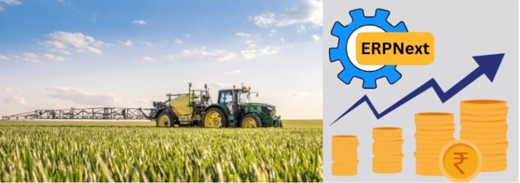 ERPNext manufacturing dashboard showing cost reduction analytics for agro-product manufacturing and inventory management.