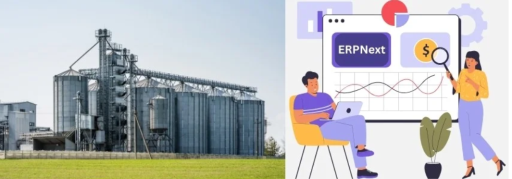 Agro-based product manufacturing facility dashboard using ERPNext for efficiency tracking.