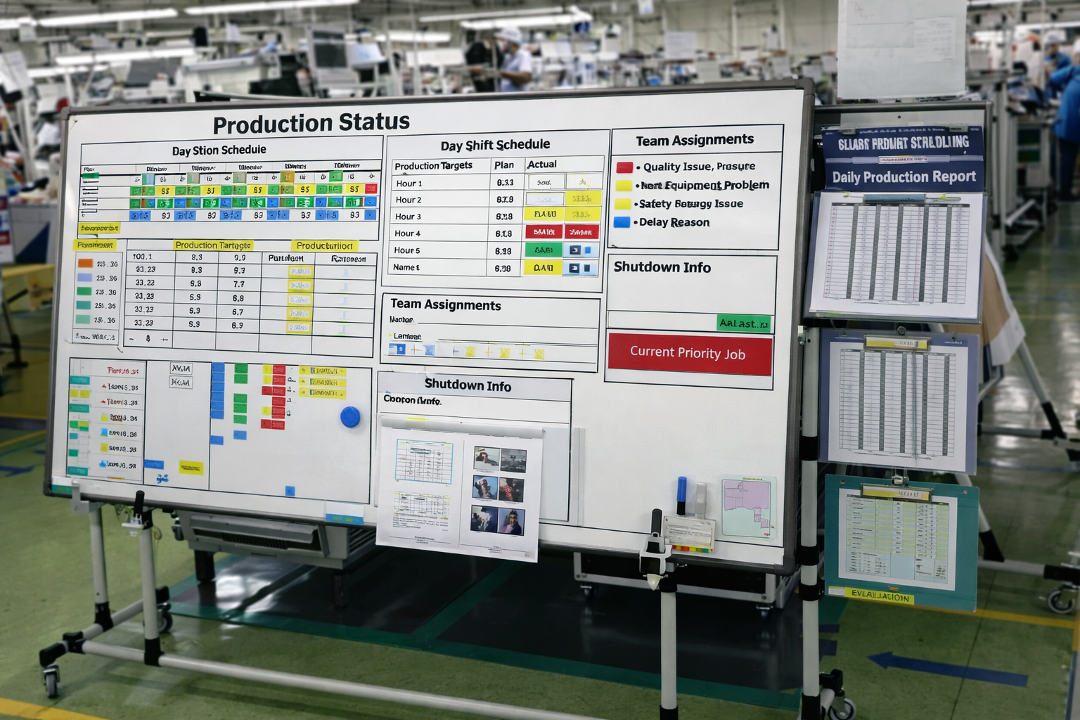 Manufacturing production status and scheduling board