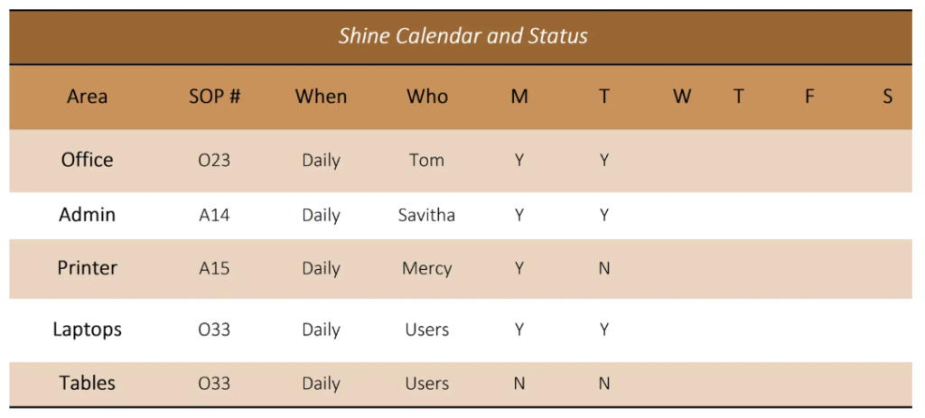 A shine calendar
