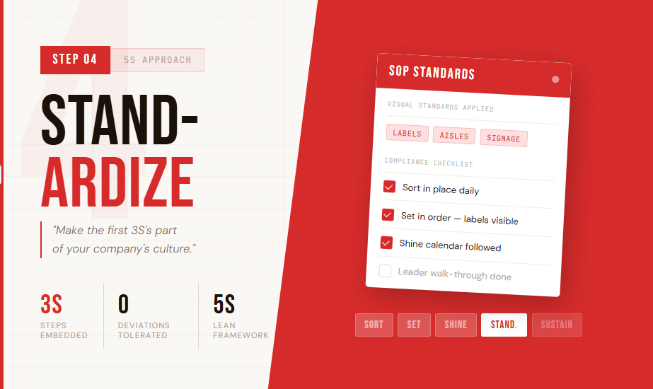 Key Steps to implement the 5S Standardize Step".