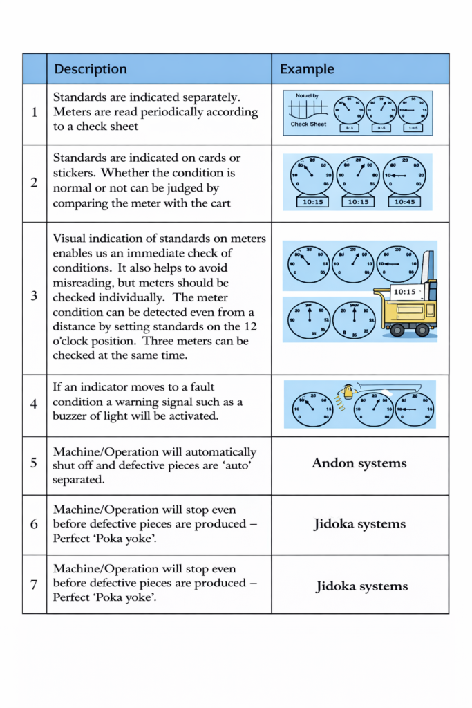 Table: Levels in a visual factory (examples)