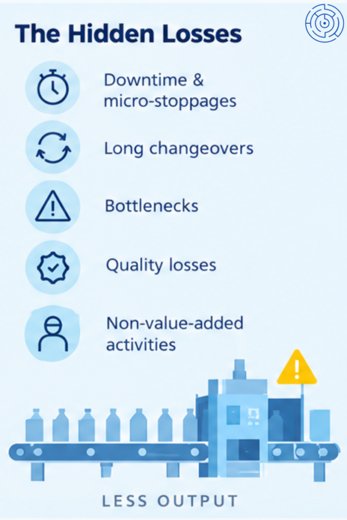 OEE loss breakdown: availability, performance and quality losses