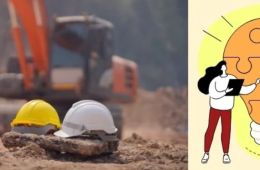 Indian highway construction site with engineers using project management software.